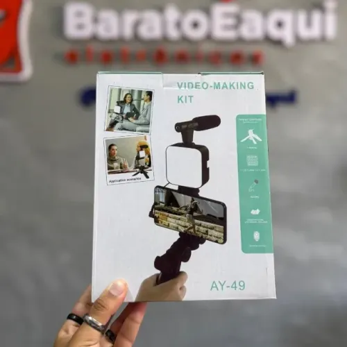 Kit Criador de Conteúdo AY-49 com Tripé, Microfone e Luz LED