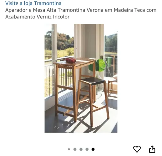 Aparador e Mesa Alta Tramontina Verona em Madeira Teca com Acabamento Verniz Incolor
