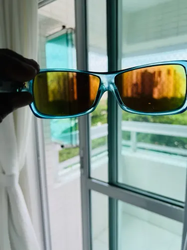 Óculo Armação Transparente Azul Lentes Âmbar Bronze Original - Excelente!