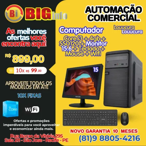 Computador Completo Intel I3 4gb Ssd 120gb Monitor 15,4 - Em ate 10x Fixas
