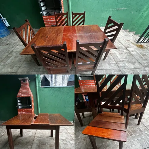 Mesa de mogno com 6 cadeiras