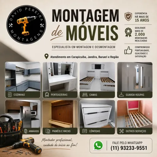 Montador profissional, 15 anos de experiência: Jandira, Carapicuíba, Barueri e região