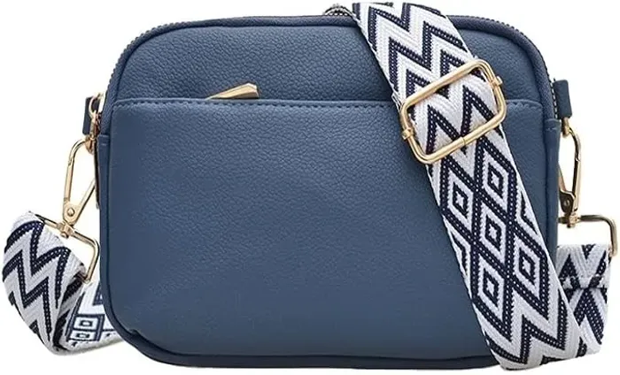 Bolsa tiracolo pequena feminina de couro alça ajustável bolsa de ombro cor azul - Nova