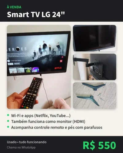 Smart TV LG 24" com Wi-Fi - Também Funciona como Monitor