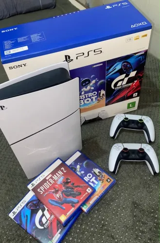 Ps5 Slim 1TB na garantia + 2 controles + 3 Jogos