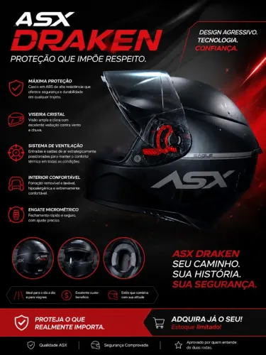 Capacete ASX Draken esportivo