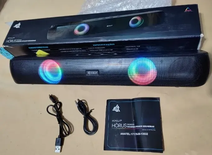 Caixa De Som Knup Hórus RO833 Gaming Speaker Soundbar Bluetooth Led Smart Tv Pc P2 Sd Usb