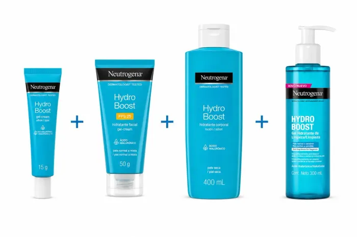 Kit Neutrogena Hydro Boost Limpeza 300ml + Corporal 400ml + Facial 50g + Olhos 15g