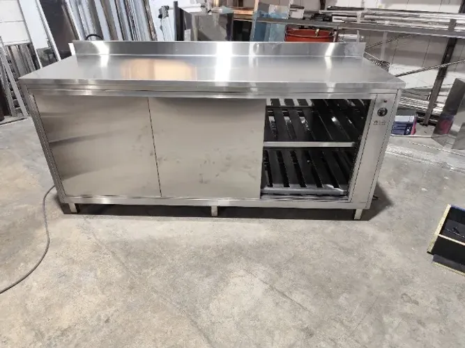 Balcão encosto refrigerado total inox 2850×650×900 5 portas 