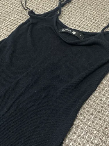 Vestido Longo Básico Preto Canelado - Tam. P (Clockhouse)