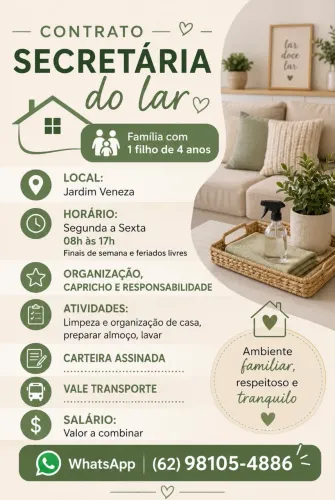 VAGA PARA SECRETÁRIA DO LAR