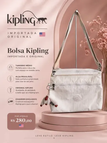 Bolsa Kipling branca média nova importada