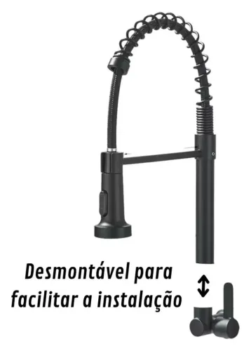 Torneira Pia Preta Parede Gourmet Flexível 