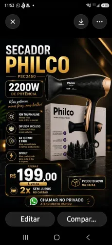Secador de Cabelo Philco bivolt 