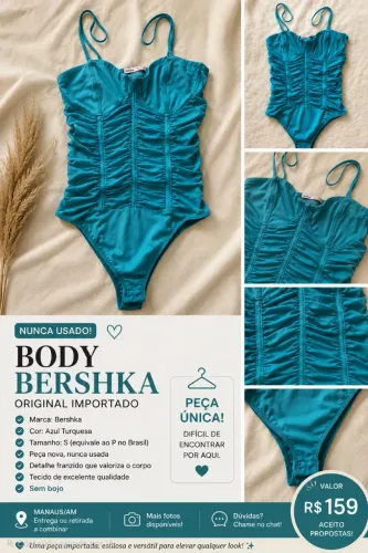 Body Bershka Original Importado | Novo | Tam. P (S) | Azul Turquesa