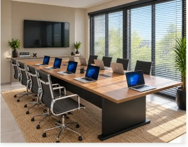 Mesa de Reunião Top White Delluxe. Alto Padrão: 8 tomadas: L273cm x P140cm x A74cm