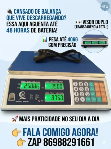 Balança Digital, pesam até 40kg, visor Duplo, Bateria interna 48h, NOVA+GARANTIA!!!!