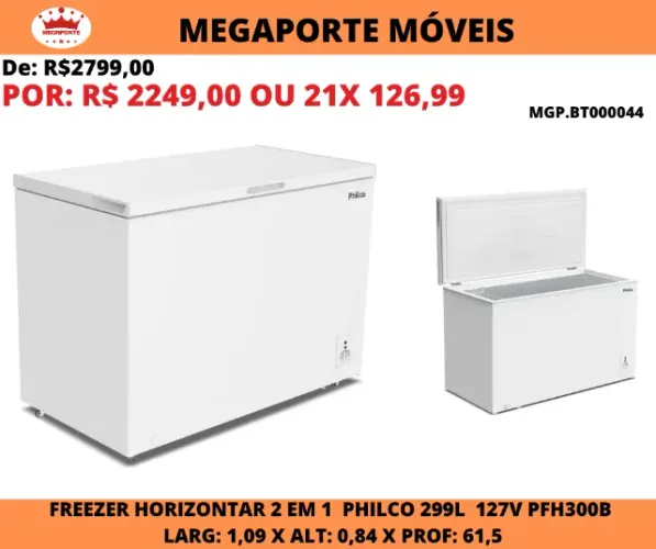 Freezer Horizontal 2 em 1 Philco 299 Litros 127V