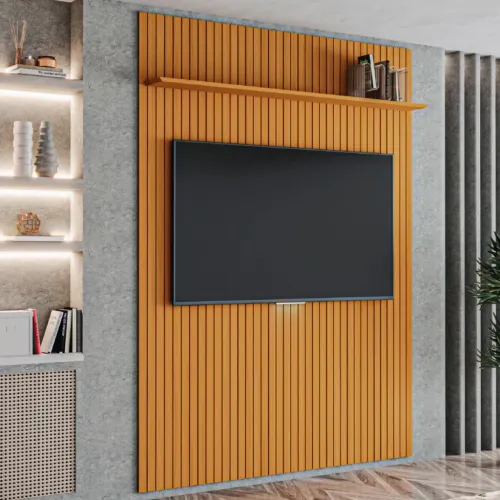 Painel para TV até 70 Polegadas 1,80x2,40m Ripado com Prateleira