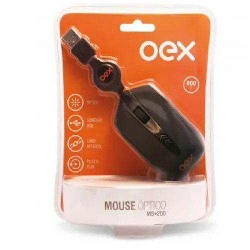 MOUSE OPTICO USB RETRATIL PRETO MS200 OEX