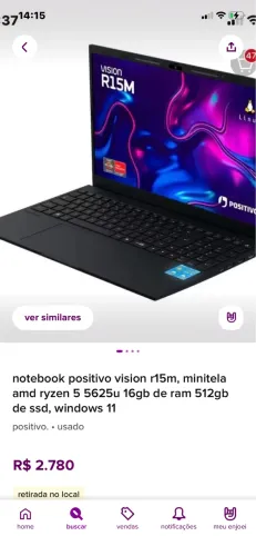 Notebook Positivo Vision R15M | Ryzen 5 5625U | 16GB RAM | SSD 512GB + Acessórios