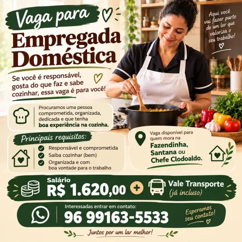 VAGA DE EMPREGO PARA DOMÉSTICA