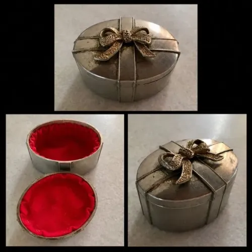 mini porta joias vintage oval prata antigo