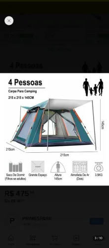 250$ Barraca Grande de Camping impermeável (usado apenas uma vez) pegou levou
