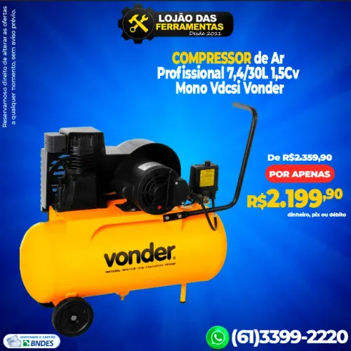 Compressor de Ar Profissional 7,4/30L 1,5Cv Mono Vdcsi Vonder