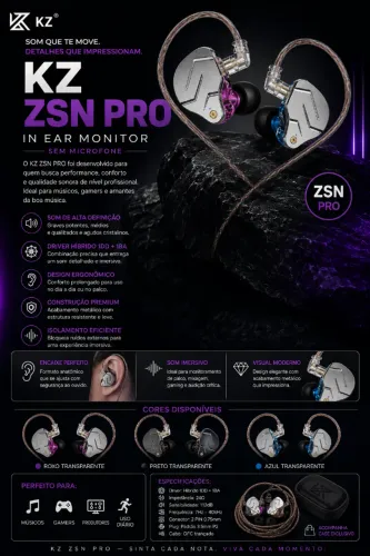 Fone P/ Retorno KZ ZSN PRO S/ MIC (Lacrado)