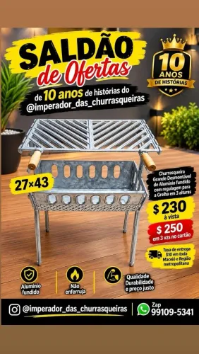 Churrasqueira Grande Desmontável de Alumínio fundido com regulagem para a Grelha