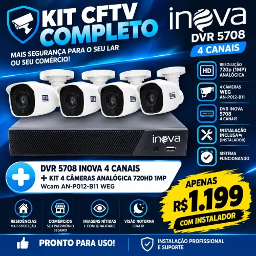 DVR 4 canais , 4 CAMERAS com HD 3TB. INSTALAÇÃO INCLUSA.
