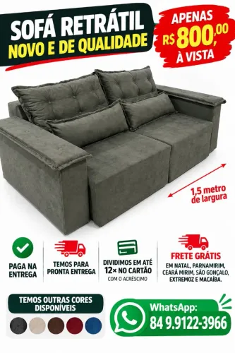 Sua sala precisa de um sofá novo, temos um retrátil lindo, com entrega grátis.