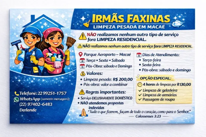 limpeza Psda/Pós- obra em Macaé/região <br>Limpeza Pesada e Pós-Obra em Macaé - Irmãs Faxinas