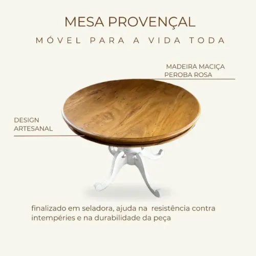 Mesa de Jantar Circular Em Madeira Maciça Peroba Rosa 100x100x72cm