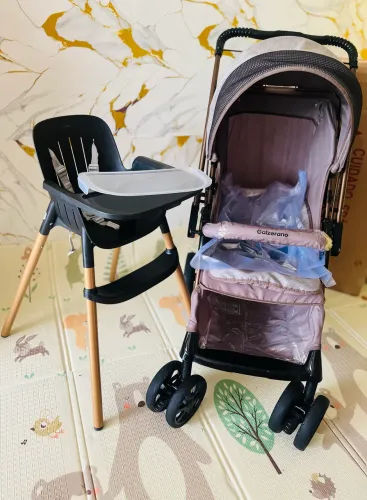Carrinho de bebê BRONZE + cadeira de alimentação