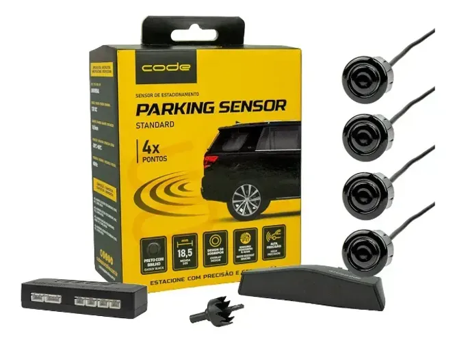 Sensor Estacionamento 4 Pontos Preto Com Display Code - Preto Brilhante