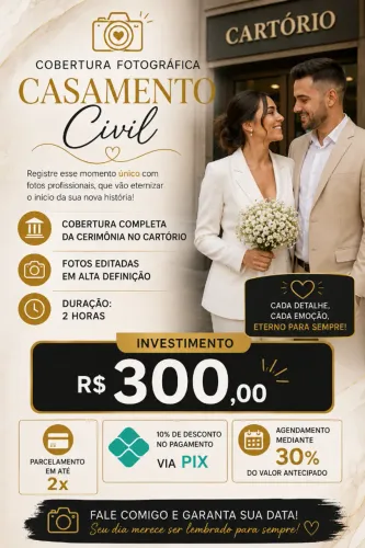COBERTURA FOTOGRÁFICA PARA CASAMENTO CIVIL