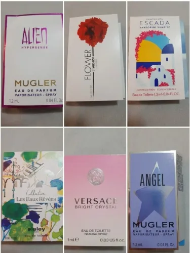 3 por r$99,00 amostras de perfumes importados originais (mugler, versace, kenzo, sisley, 