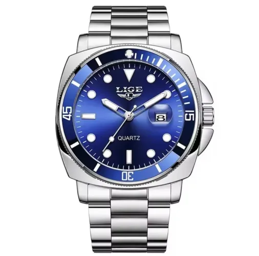 Relógio Masculino LIGE 89155 à Prova D'água Pulseira em Aço