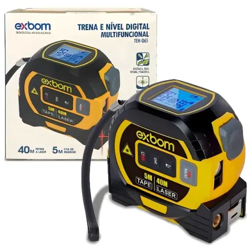 Trena Digital XBOM 3 em 1 Laser 40m com Nível e Fita Métrica