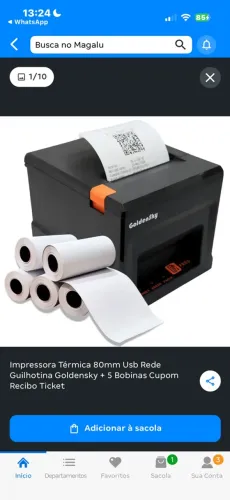 Impressora Térmica 80mm Usb Rede Guilhotina Goldensky + 5 Bobinas Cupom Recibo Ticket