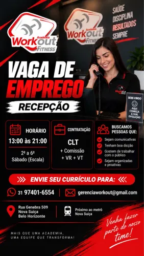 VAGA RECEPÇÃO ACADEMIA