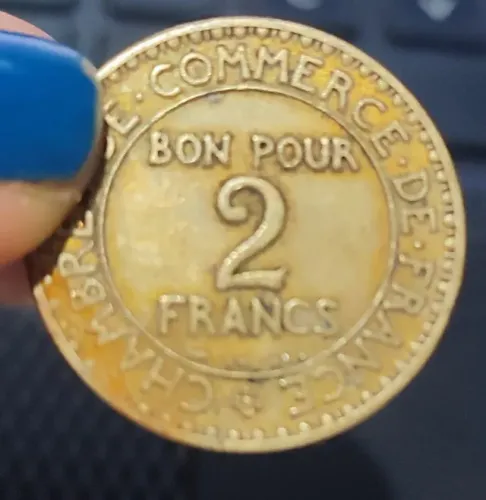 Moeda de 2 francos da Câmara de Comércio da França, de 1923.