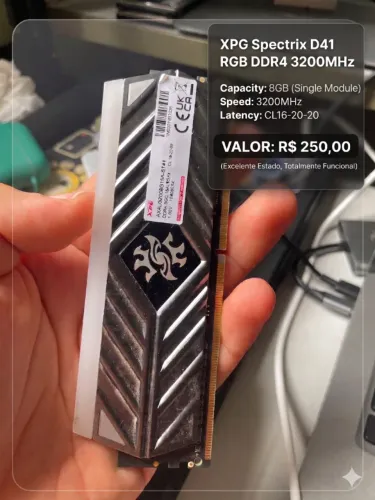 Memória RAM XPG Spectrix D41 RGB 8GB DDR4 3200MHz