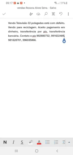 Vendo Televisão 32 polegadas com defeito, vendo para reciclagem.