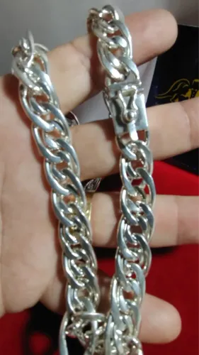 Cordão Elos Intercalados Prata 950 de Lei Peso 81 Gramas 9 mm 65 Cm Maciço