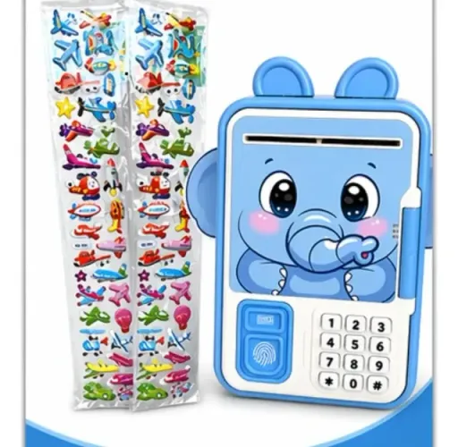 Mini Cofrinho Infantil com Senha e Desbloqueio por Impressão Digital - ELEFANTE