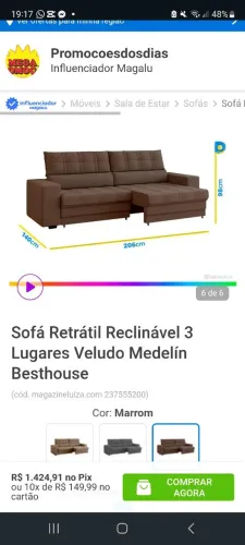 Sofá retrátil 3 lugares