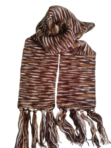 Cachecol Tricot café, bege, e nude com franjas